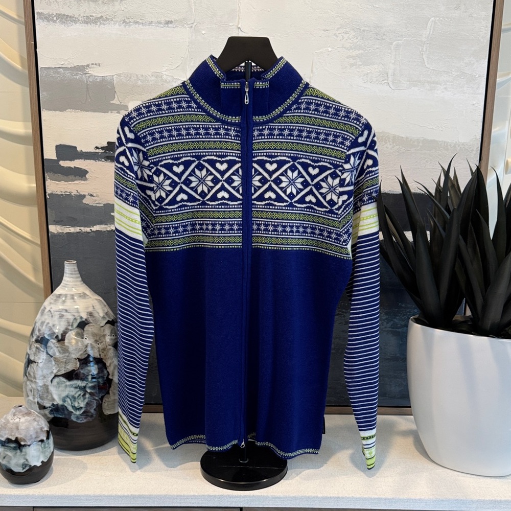 Obermeyer Navy and Lime Zip-Up Sweater